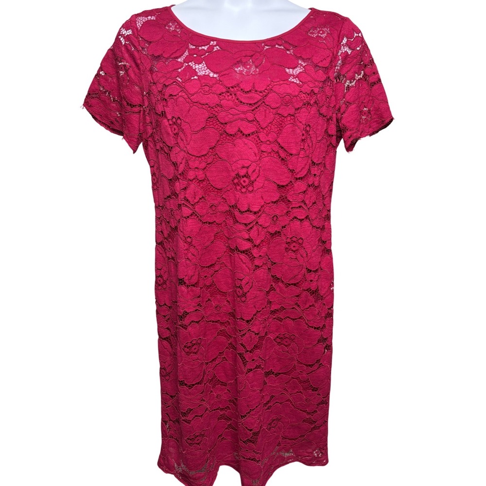 KARL LAGERFELD Womens Magenta Pink Floral Lace Sheath Dress 14‎ Romantic Elegant